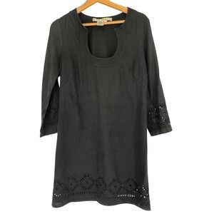 Max Studio Tunic Dress Womens M Linen Blend Eyelet Embroidered Boho Coastal Chic